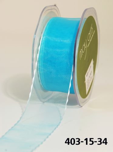 Ruban transparent aux bords satins et onduls TURQUOISE